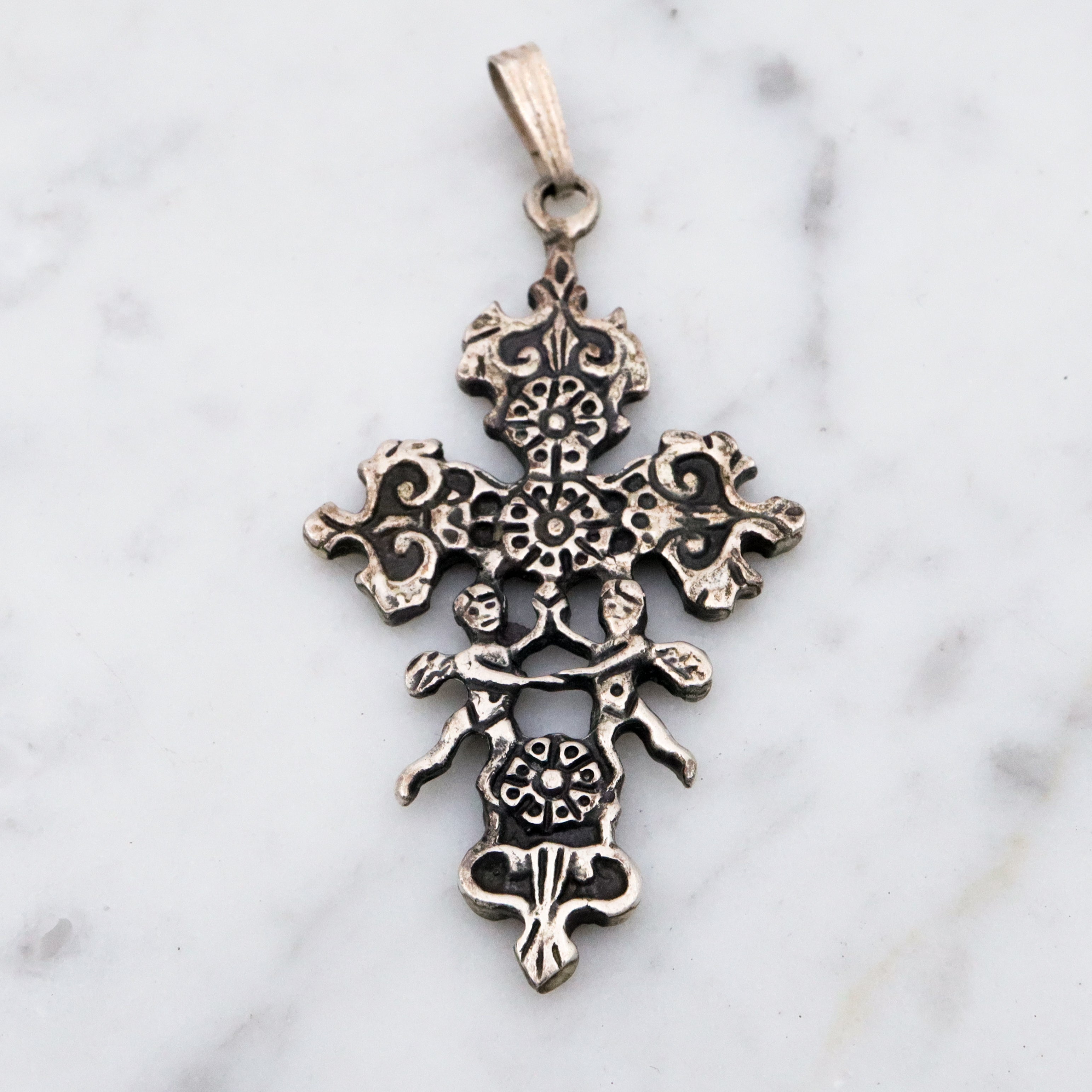 Antique sterling Caravaca cross pendant